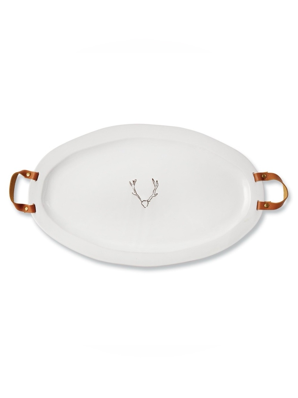 MUD PIE Lodge Oval Serving Platter Leather Handles #0430269